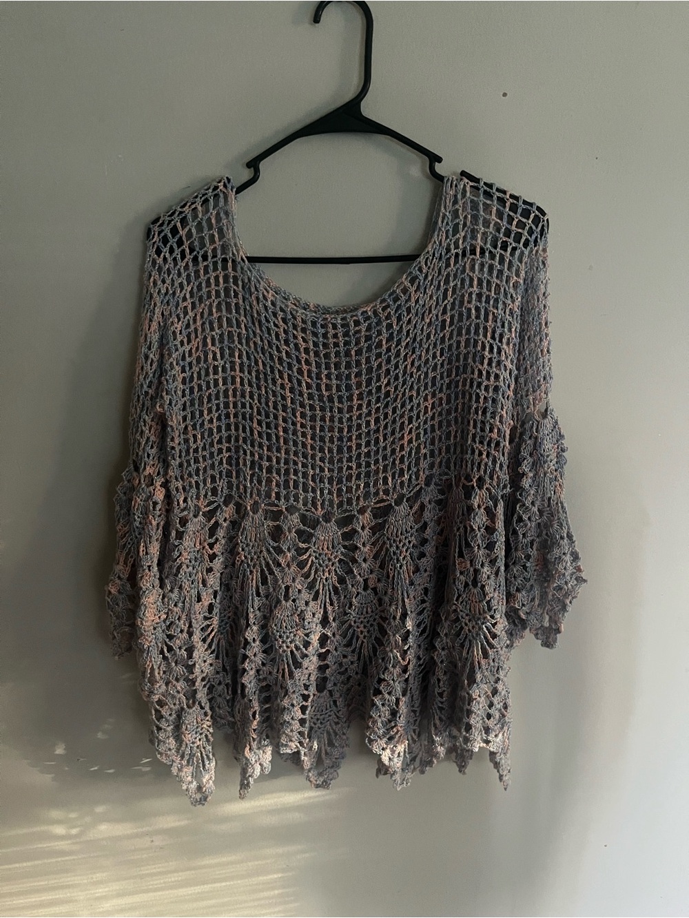 Light Blue and Pink  Crochet Open-Knit Women's Blouse